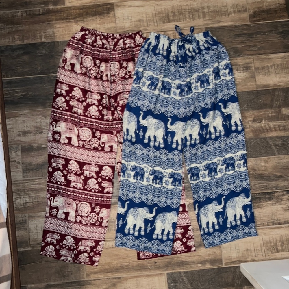 Two pair of elephant pants - blue and red